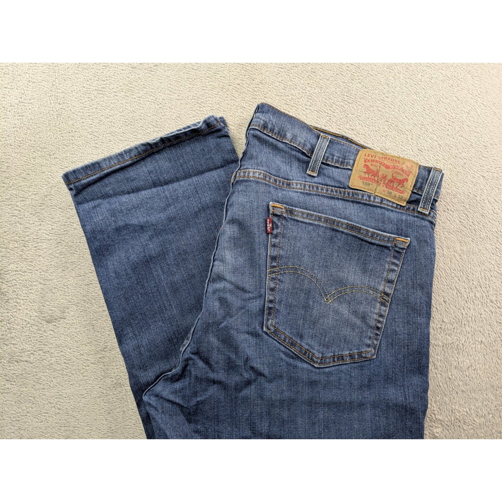Levis 559 Relaxed Straight Jeans Mens 38x32 Medium Wash Blue Denim 00559-0421